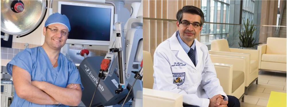 马沙尔·迪尔(Mashaal Dhir)是照顾帕斯的医生之一, MD, 左, a surgical oncologist and chief of surgical oncology for hepatobiliary and pancreatic surgery, Gennady Bratslavsky, MD, 泌尿外科主席.